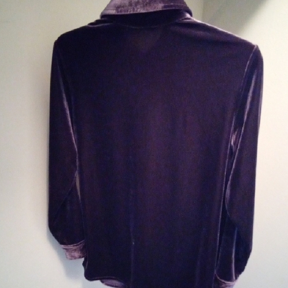 Womans S Soft Surroundings Purple Velvet 3/4 Sleeve Notched Collar Shirt - Picture 4 of 4
